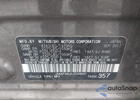 2018 Mitsubishi Outlander Sport 2.0 Es z USA, uszkodzony, nr VIN JA4AP3AU3JZ009561